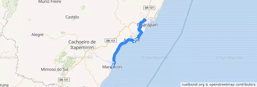 Mapa del recorrido 179/0 Marataízes - Guarapari de la línea  en 이스피리투산투.