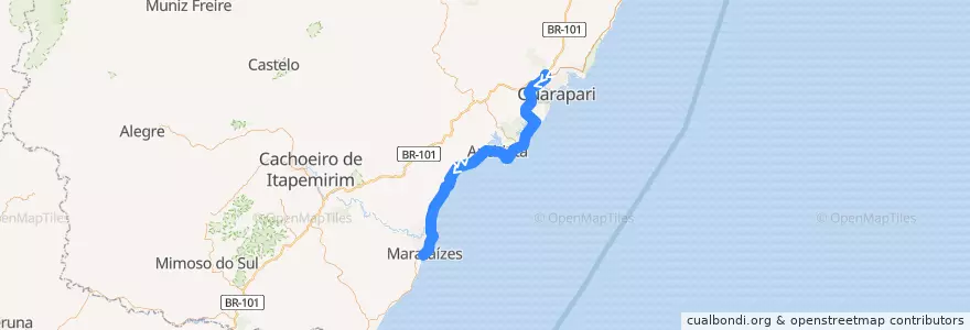 Mapa del recorrido 179/0 Guarapari - Marataízes de la línea  en Эспириту-Санту.