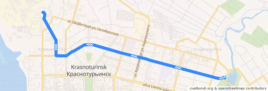 Mapa del recorrido Набережная улица → Богословский алюминиевый завод de la línea  en городской округ Краснотурьинск.