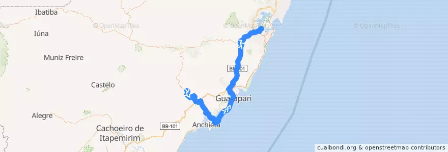Mapa del recorrido 033/0 Alfredo Chaves - Vitória via Guarapari de la línea  en Região Geográfica Intermediária de Vitória.