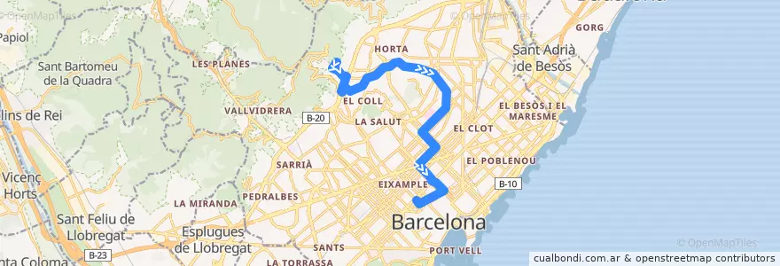 Mapa del recorrido 19 Sant Genís => Pl. Catalunya de la línea  en Barcelona.