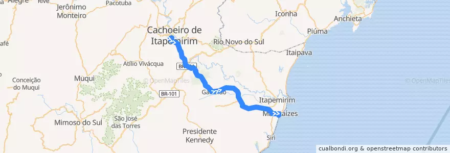 Mapa del recorrido 075/0 Cachoeiro de Itapemirim - Marataízes via Garrafão de la línea  en Região Geográfica Intermediária de Cachoeiro de Itapemirim.