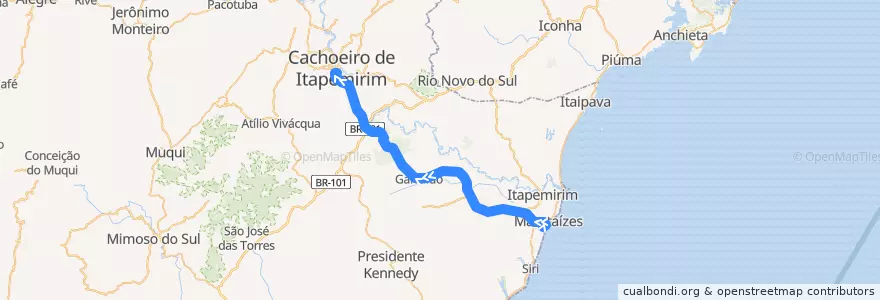 Mapa del recorrido 075/0 Marataízes - Cachoeiro de Itapemirim via Garrafão de la línea  en Região Geográfica Intermediária de Cachoeiro de Itapemirim.