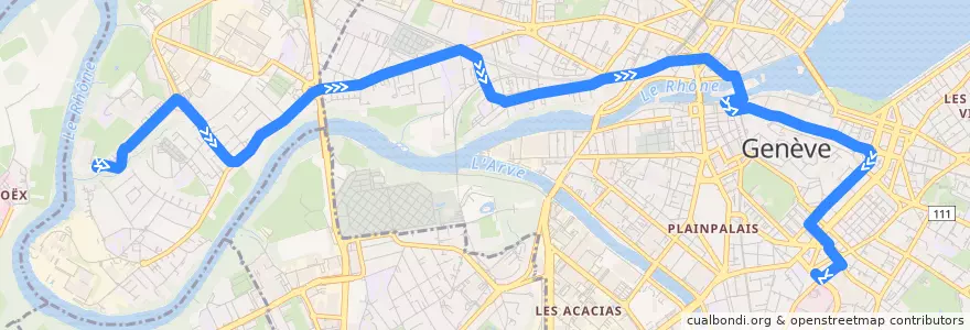 Mapa del recorrido Trolleybus 7: Lignon-Tours → Hôpital de la línea  en Geneva.