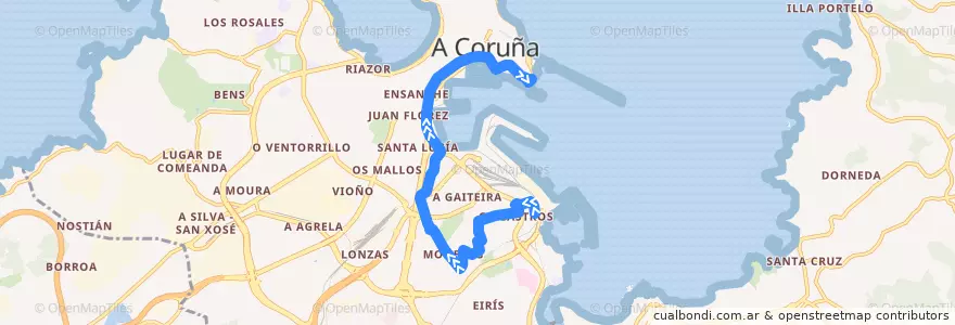 Mapa del recorrido Liña 1: Abente y Lago <> O Castrillón de la línea  en A Coruña.