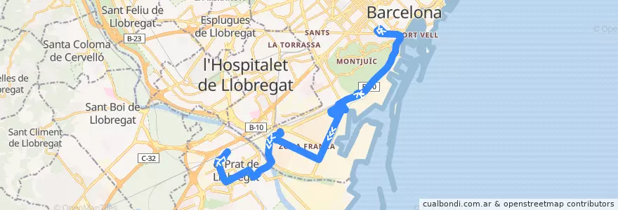 Mapa del recorrido 21 Paral·lel / El Prat de la línea  en برشلونة.