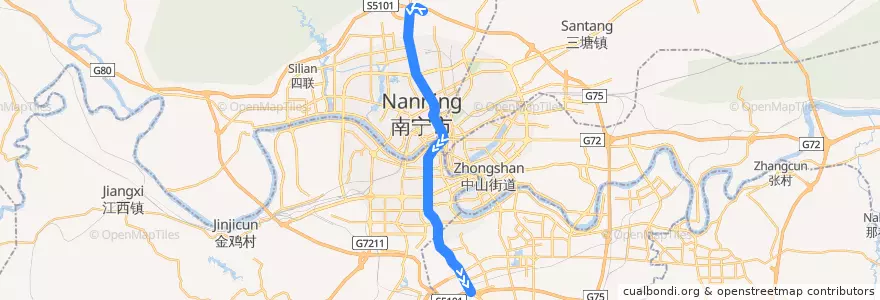 Mapa del recorrido 南宁轨道交通2号线 de la línea  en 南宁市 / Nanning.