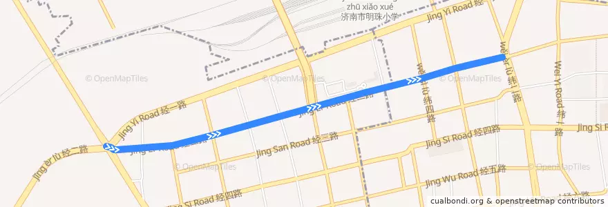 Mapa del recorrido K1洪家楼—>营市街经十路 de la línea  en チーナン;済南市.