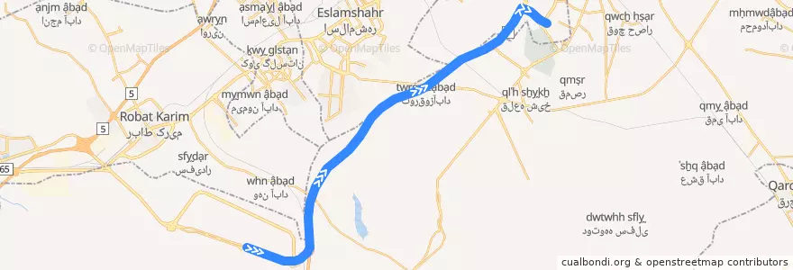 Mapa del recorrido خط ۸ de la línea  en Tahran Eyaleti.