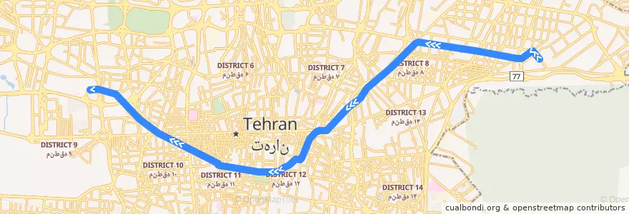 Mapa del recorrido خط ۲ de la línea  en تهران.
