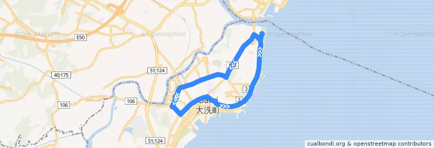 Mapa del recorrido 大洗町循環バス海遊号 アクアワールド大洗ルート左回り de la línea  en 大洗町.