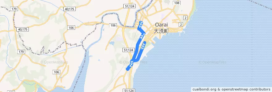 Mapa del recorrido 大洗町循環バス海遊号 大洗南ルート de la línea  en 大洗町.