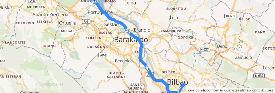 Mapa del recorrido C-1 (Santurtzi → Bilbao-Abando) de la línea  en Bilboaldea.