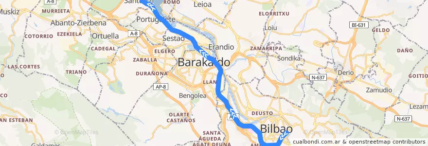 Mapa del recorrido C-1 (Bilbao-Abando → Santurtzi) de la línea  en Bilboaldea.