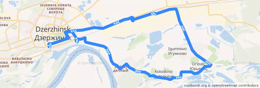 Mapa del recorrido Автобус №105/Т-105 (Автовокзал – Бабино) de la línea  en городской округ Дзержинск.