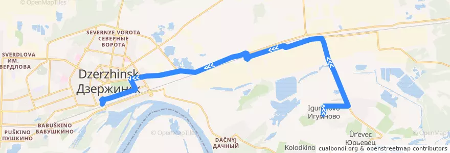 Mapa del recorrido Автобус №107 (Игумново – автовокзал) de la línea  en Dzerzhinsk.
