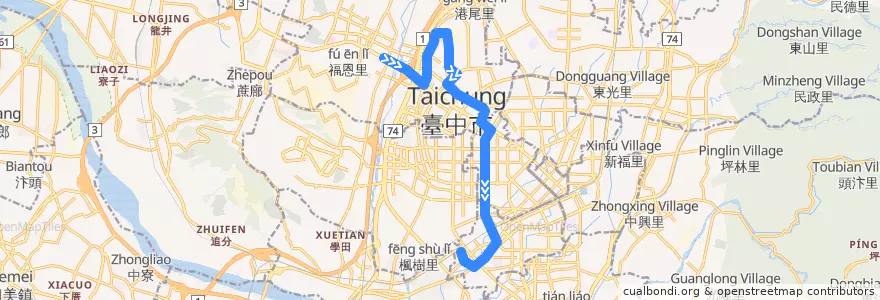 Mapa del recorrido 79路 (往大慶火車站_往程) de la línea  en 臺中市.