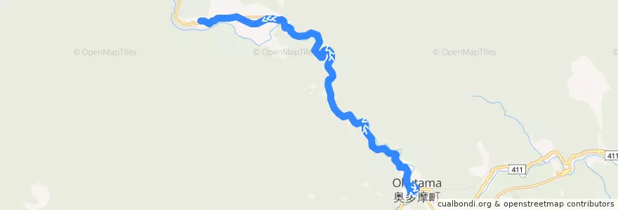 Mapa del recorrido 奥21 東日原行 de la línea  en 奥多摩町.
