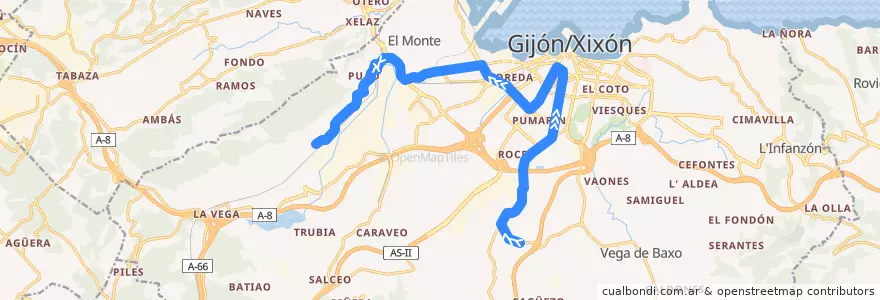 Mapa del recorrido Linea 24 - Mareo - Montiana de la línea  en Gijón/Xixón.