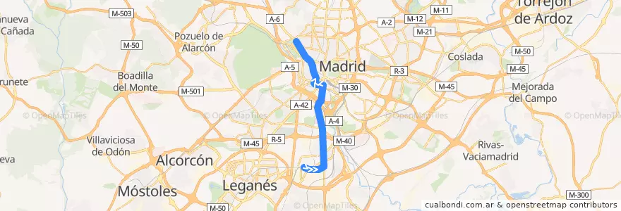 Mapa del recorrido Línea 3: Villaverde Alto-Moncloa de la línea  en Madrid.