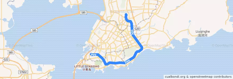 Mapa del recorrido 青岛地铁2号线 de la línea  en 青岛市.