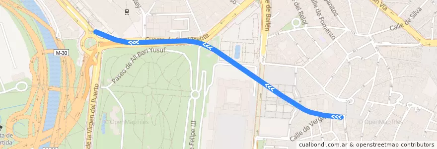 Mapa del recorrido Línea Ramal: Príncipe Pío-Ópera de la línea  en 마드리드.