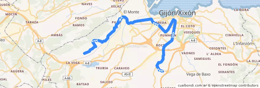 Mapa del recorrido Linea 24 - Mareo - San Andrés de la línea  en Gijón/Xixón.