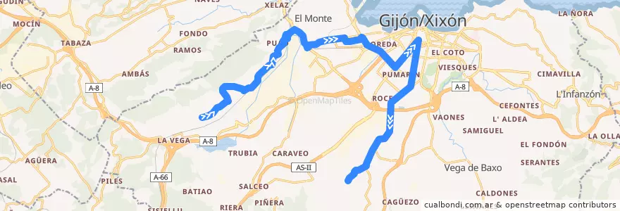 Mapa del recorrido Linea 24 - San Andrés - La Pedrera de la línea  en Gijón/Xixón.