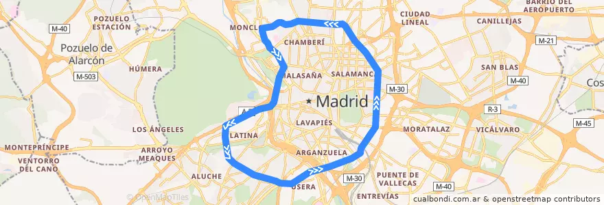 Mapa del recorrido Línea 6: Andén 1 de la línea  en Madrid.
