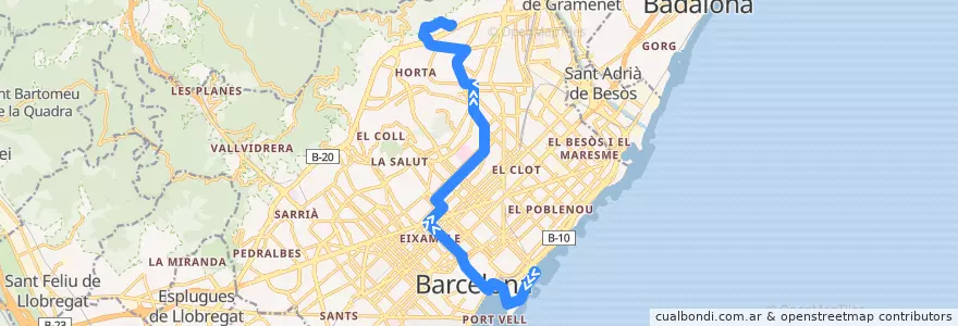 Mapa del recorrido 47 Pg. Marítim => Canyelles de la línea  en Barcelona.