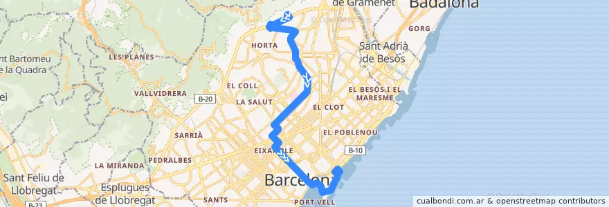 Mapa del recorrido 47 Canyelles => Pg. Marítim de la línea  en Barcelona.