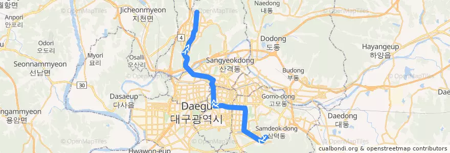 Mapa del recorrido 대구 도시철도 3호선 de la línea  en Daegu.