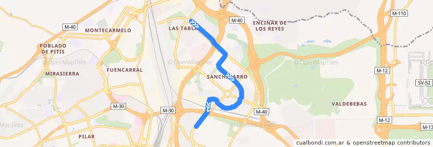 Mapa del recorrido Línea ML-1: Las Tablas-Pinar de Chamartín de la línea  en Madrid.