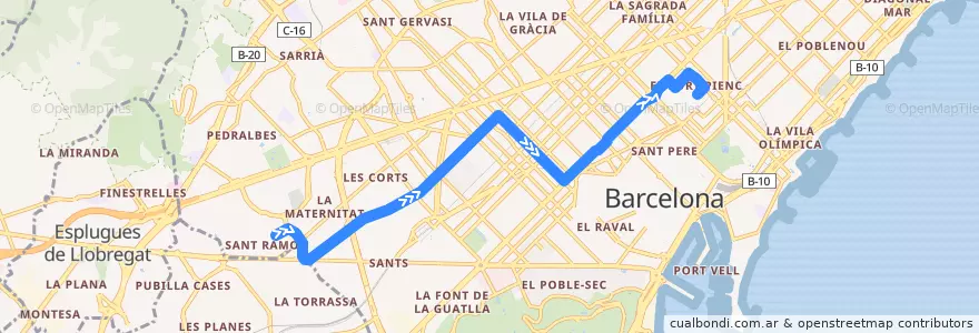 Mapa del recorrido 54 Cardenal Reig => Estació del Nord de la línea  en Барселона.