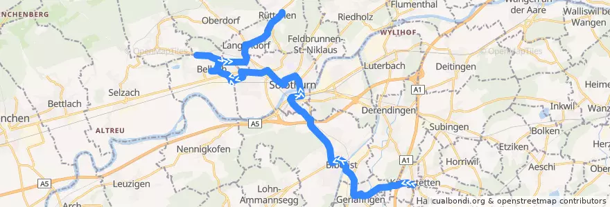Mapa del recorrido Bus 2: Kriegstetten => Rüttenen de la línea  en Solothurn.
