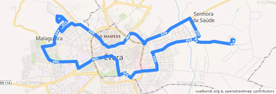 Mapa del recorrido 31 25 de Abril - Malagueira de la línea  en Évora.