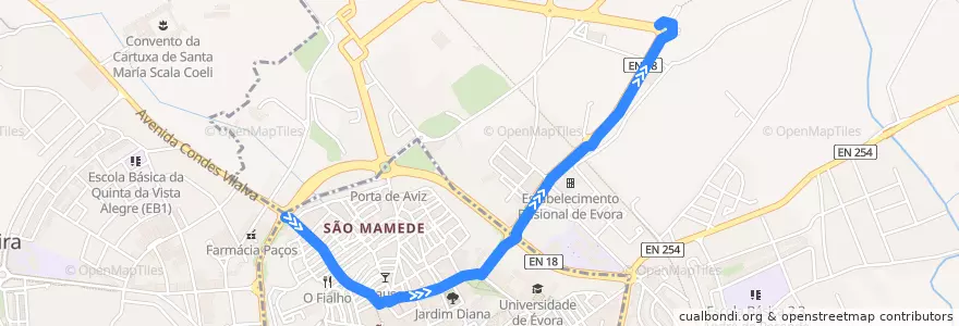 Mapa del recorrido 25 Canaviais - Luís de Camões de la línea  en Bacelo e Senhora da Saúde.