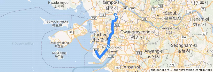 Mapa del recorrido 인천 도시철도 1호선 de la línea  en Inchon.