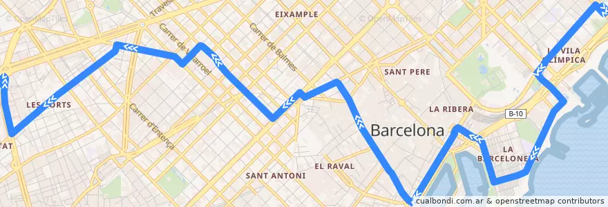 Mapa del recorrido 59 Poblenou / Pl. Reina Maria Cristina de la línea  en Barcelona.