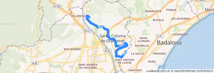 Mapa del recorrido B84 SANTA COLOMA DE G. (SANTA ROSA-CEMENTIRI) de la línea  en Santa Coloma de Gramenet.