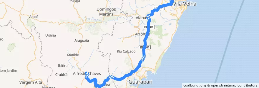 Mapa del recorrido 119/0 Alfredo Chaves / Vitória via BR-101 de la línea  en Região Geográfica Intermediária de Vitória.