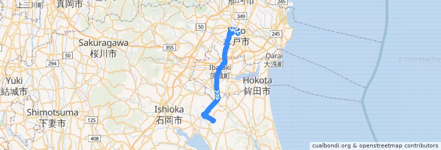 Mapa del recorrido 関鉄グリーンバス 水戸駅⇒奥ノ谷⇒茨城空港 de la línea  en Prefectura de Ibaraki.