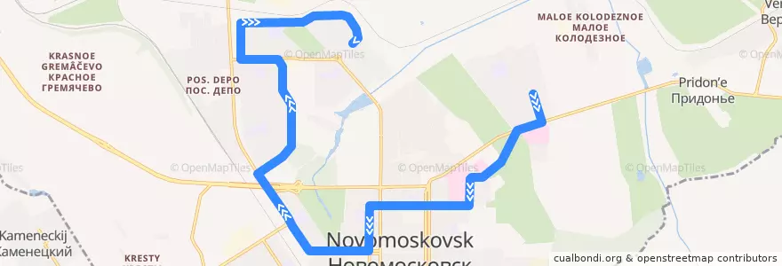 Mapa del recorrido Автобус 21: Залесный ‐ ул. Молодежная de la línea  en городской округ Новомосковск.