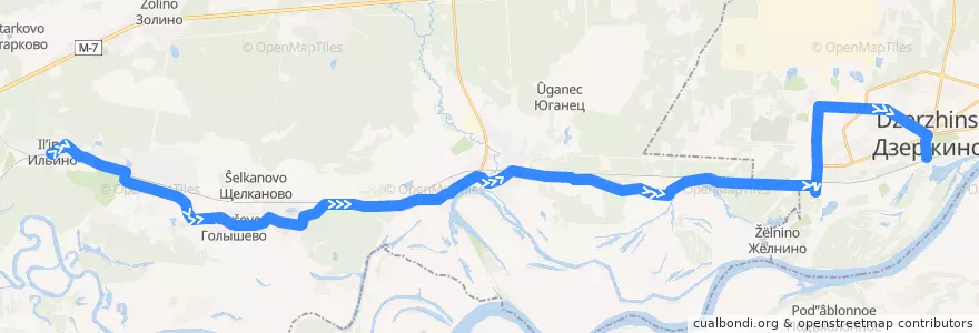 Mapa del recorrido Автобус №104 (Ильино (Володарский р-н) - Дзержинск (автовокзал)) de la línea  en 下诺夫哥罗德州.