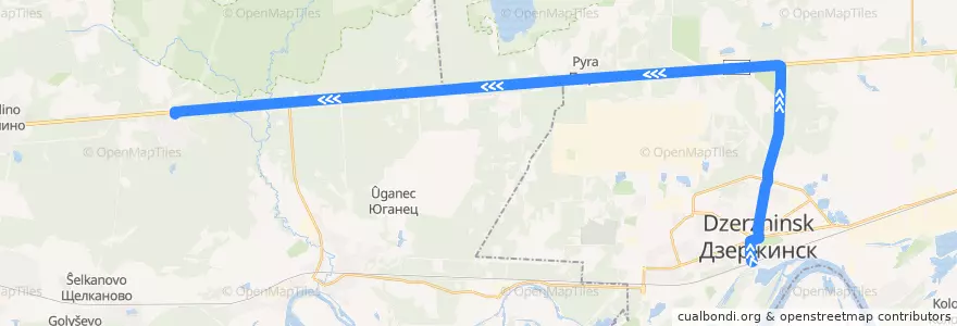 Mapa del recorrido Маршрутное такси №Т-112 (Дзержинск (автовокзал) - Смолино (Володарский р-н)) de la línea  en Oblast de Nijni Novgorod.