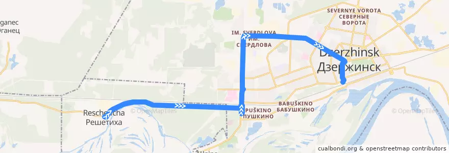 Mapa del recorrido Маршрутное такси №Т-115 (Решетиха (Володарский р-н) - Дзержинск (автовокзал)) de la línea  en Nizhny Novgorod Oblast.