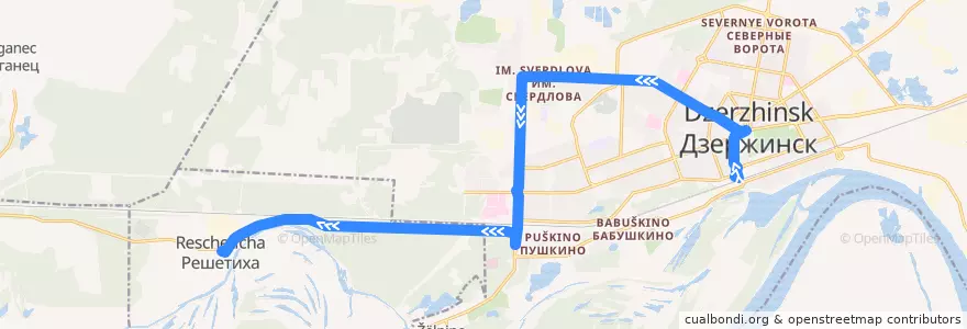 Mapa del recorrido Маршрутное такси №Т-115 (Дзержинск (автовокзал) – Решетиха (Володарский р-н)) de la línea  en Нижегородская область.