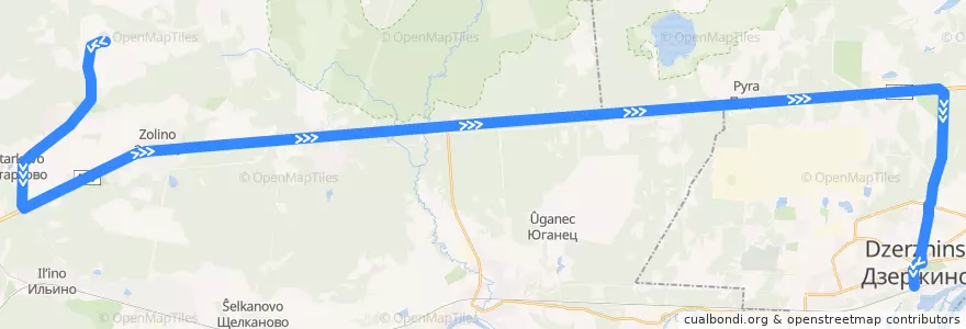 Mapa del recorrido Маршрутное такси №Т-116 (Мулино (Володарский р-н) - Дзержинск (автовокзал)) de la línea  en Нижегородская область.