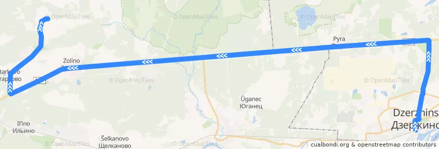 Mapa del recorrido Маршрутное такси №Т-116 (Дзержинск (автовокзал) - Мулино (Володарский р-н)) de la línea  en Нижегородская область.