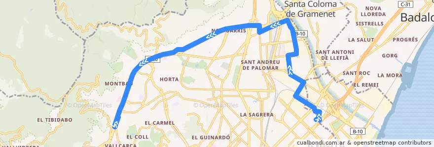 Mapa del recorrido 60 Besós Verneda => Vall d'Hebron de la línea  en Barcelona.